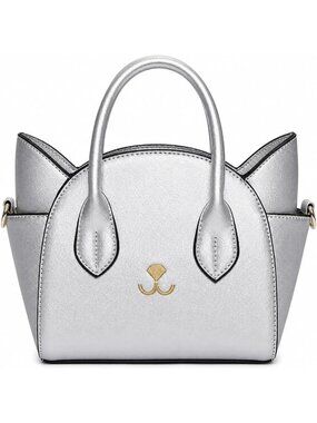 🎃Goth Cat Silver Top Handle Shoulder Bag Leather Gothic Handbag Crossbody Bag